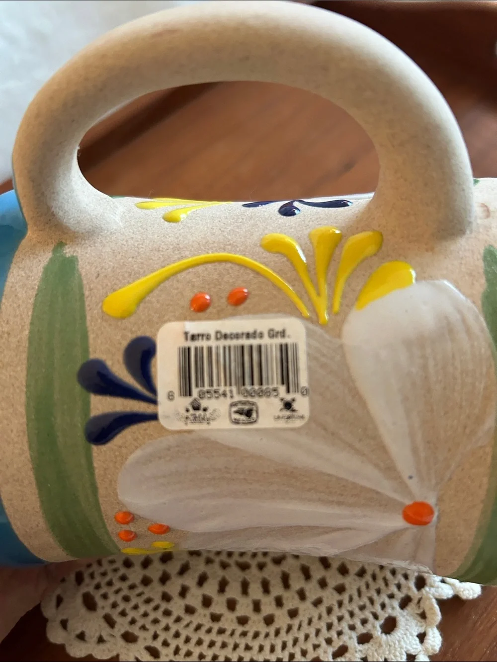 Textured Floral Baked Clay Coffee Mug Hand-Painted
